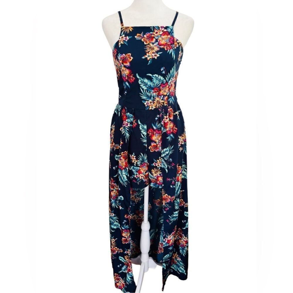 Band of Gypsies Spaghetti strap floral romper with skirt overlay, size S.